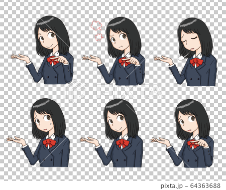 女子高生　紹介　案内　怒る　悩む　困る　セット 64363688