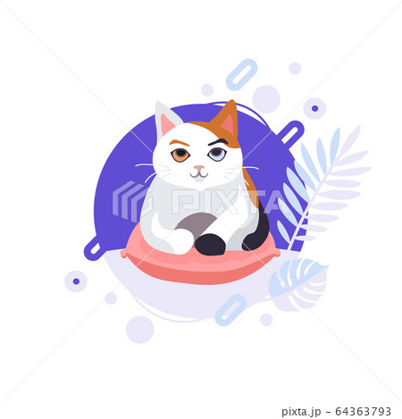 Cartoon Cat Laying On The Red Pillow And のイラスト素材