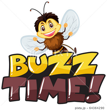 Font Design For Word Buzz Time With Happy Beeのイラスト素材