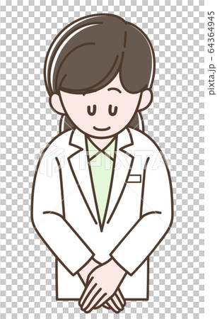 お辞儀をする白衣の女性 お辞儀をする白衣の女性 64364945