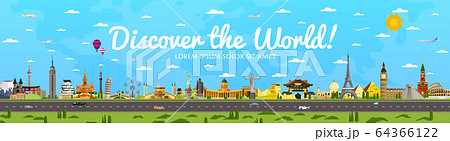 Discover the World poster with famous attractions Discover the World poster with famous attractions 64366122