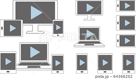 Pc スマホ タブレット Tv 動画再生アイコンセットのイラスト素材