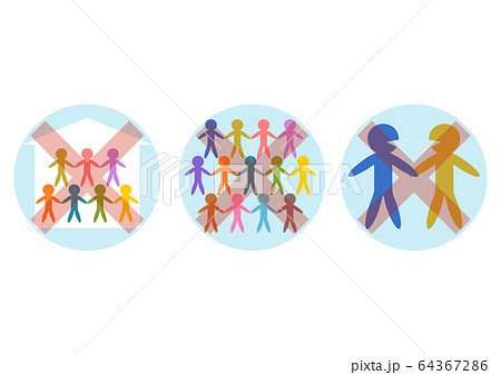 コロナウイルス 集団感染拡大防止対策 ３密 イラストのイラスト素材