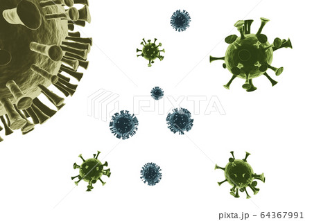 Coronavirus cells. 3D rendering. 64367991