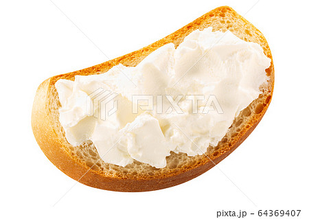 Baguette slice w soft cheese, paths, top 64369407