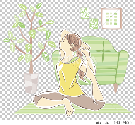 自宅　ヨガ　女性 64369656