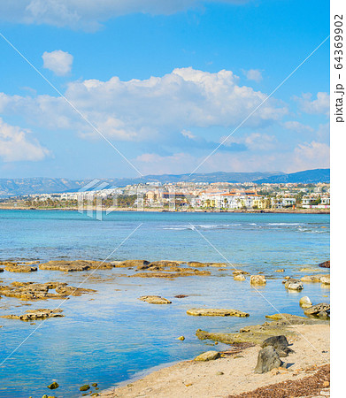 Skyline Paphos empty beach Cyprus Skyline Paphos empty beach Cyprus 64369902