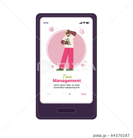 Time management mobile app slider template on smartphone screen 64370287