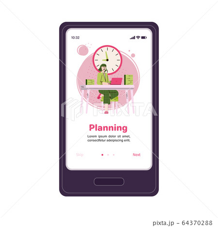 Planning mobile app onboarding poster template on smartphone screen Planning mobile app onboarding poster template on smartphone screen 64370288