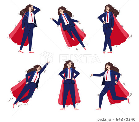 Set business women in superhero cape and suit, vector illustration isolated. 64370340