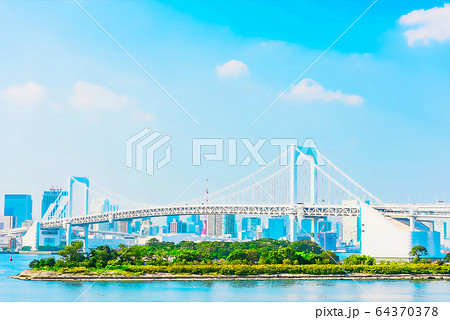 昼間のレインボーブリッジ アニメ風のイラスト素材