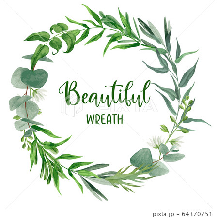 Botanical round wreath, watercolor hand drawn vector illustration 64370751