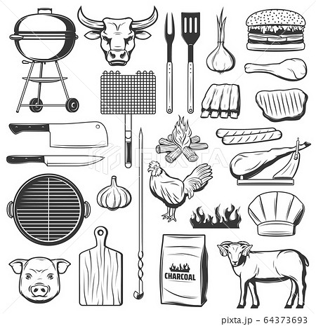q Meat Icons Picnic And Barbecue Partyのイラスト素材