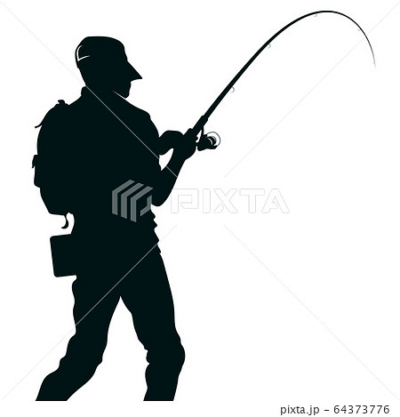 Fisherman In Equipment With Silhouette For Fishingのイラスト素材 64373776 Pixta