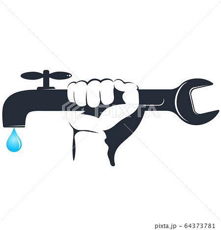 Faucet and wrench in hand repair plumbing 64373781