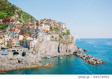 Amazing view of the beautiful village of Manarola in the Cinque Terre Reserve. 64374093