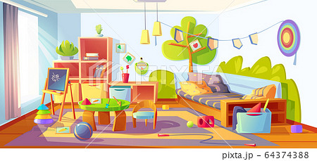 Mess In Kids Room Messy Child Bedroom Interiorのイラスト素材 64374388 Pixta