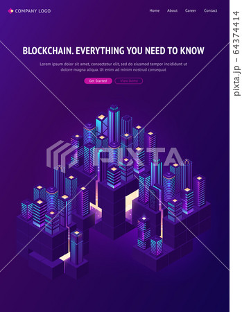 Blockchain technology smartcity isometric banner 64374414