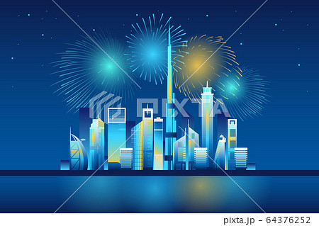 Fireworks in Dubai city Fireworks in Dubai city 64376252