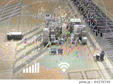 通信　ネットワーク　データなどが飛び交うイメージ 64376749