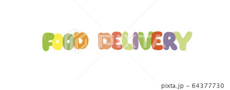 Food delivery - hand drawing sign for delivery company, supermarket, restaurant, food company. Vector stock illustration isolated on white background. EPS10  64377730