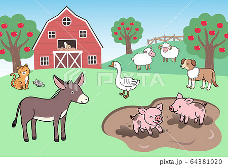 farmhouse and animals clip art
