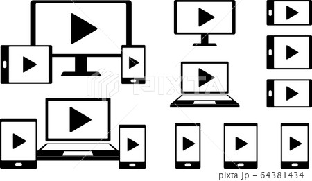 Pc スマホ タブレット Tv 動画再生アイコンセットのイラスト素材