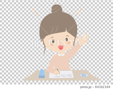 Girl raising hand during class. 64382164
