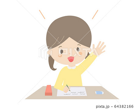 Girl raising hand during class. 64382166