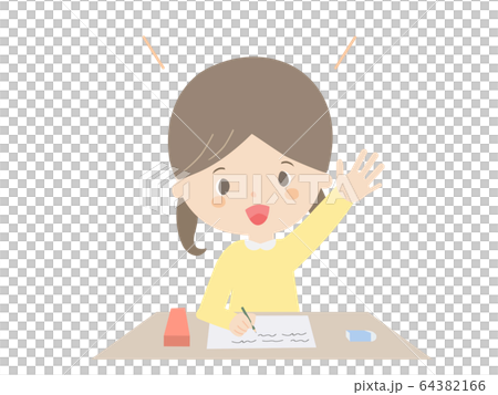 Girl raising hand during class. 64382166