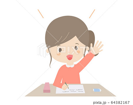 Girl raising hand during class. 64382167