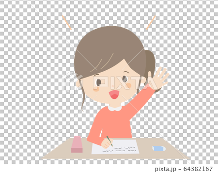 Girl raising hand during class. 64382167