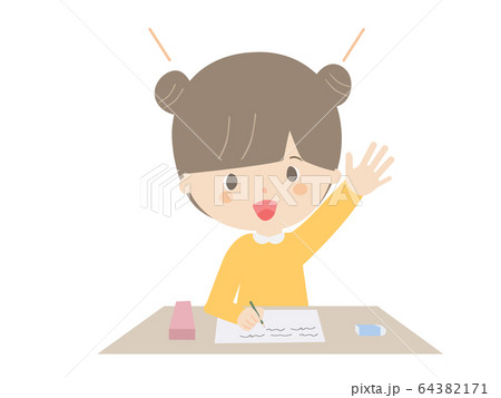 Girl raising hand during class. 64382171
