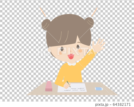 Girl raising hand during class. 64382171