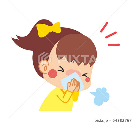 ハンカチで口を覆って咳をする小さな女の子のイラスト素材