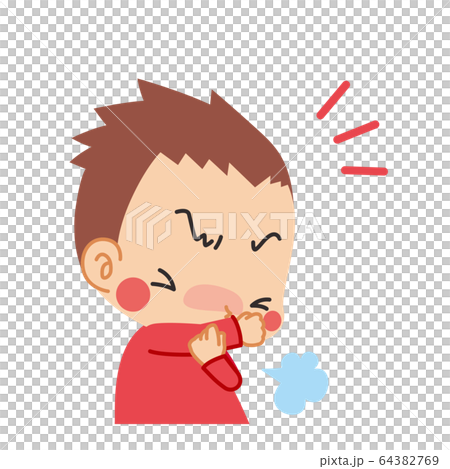 咳エチケットのため袖で口を覆って咳をする小さな男の子 咳エチケットのため袖で口を覆って咳をする小さな男の子 64382769