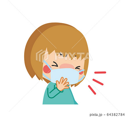 マスクをして咳をしている小さな女の子のイラスト素材 マスクをして咳をしている小さな女の子のイラスト素材