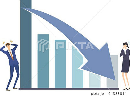 下落するグラフ 株価暴落 売上ダウン 棒グラフ ベクターイラストのイラスト素材