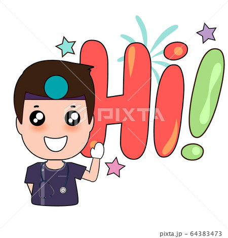 Dentist with word Hi, Cartoon character Dentist 64383473