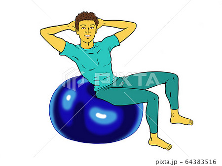 バランスボールをする フィットネスインストラクターの男性のイラスト素材