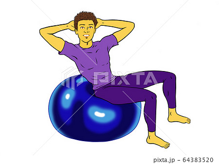 バランスボールをする フィットネスインストラクターの男性のイラスト素材 6435