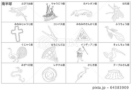 南半球の星座線なし白枠名称 南半球の星座線なし白枠名称 64383909