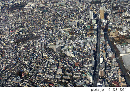 東京都目黒区の中目黒付近を空撮 64384364