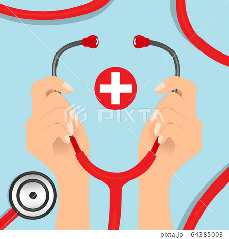 Medical background with stethoscope. Vector 64385003