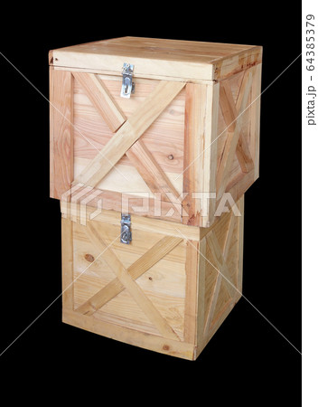 Wooden box isolated on black background Wooden box isolated on black background 64385379