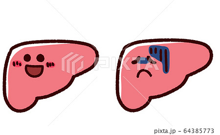 かわいい肝臓 臓器 表情セットのイラスト素材