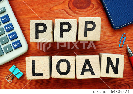 Paycheck Protection Program PPP Loan. Wooden cubes 64386421