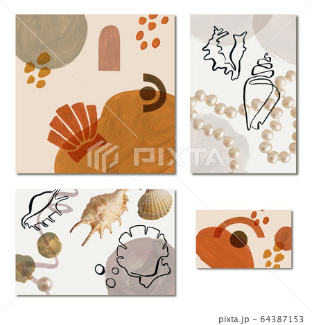 Simple minimalism greeting and business cards with gouache elements and stains, modern style 64387153