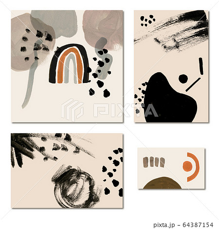 Simple minimalism greeting and business cards with gouache elements and stains, modern style 64387154