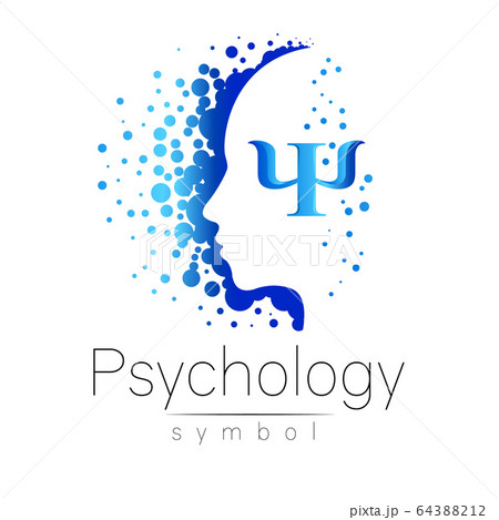 Modern head sign of Psychology. Profile Human. Letter Psi. Creative style. Symbol in vector. Design concept. Brand company. Blue color isolated on white background. Icon for web, print 64388212